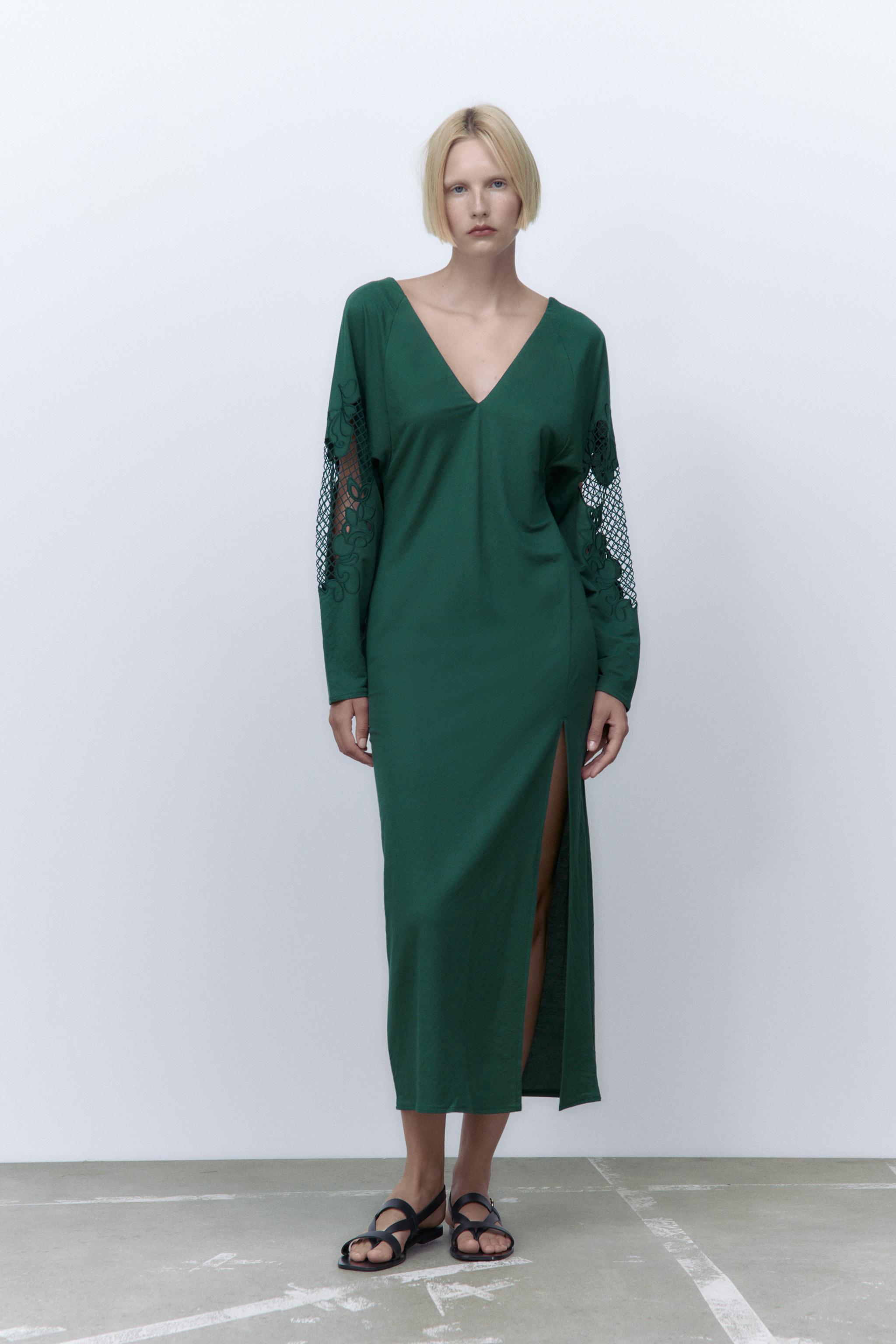 Zara dark green dress new arrivals